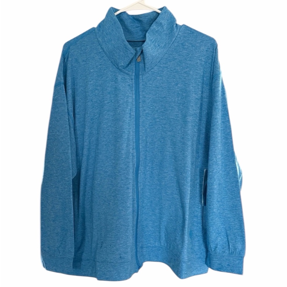 Gymwrap Women's Jacket Sz 1X Blue Heathered Knit Zip Up NWT PTP 24”